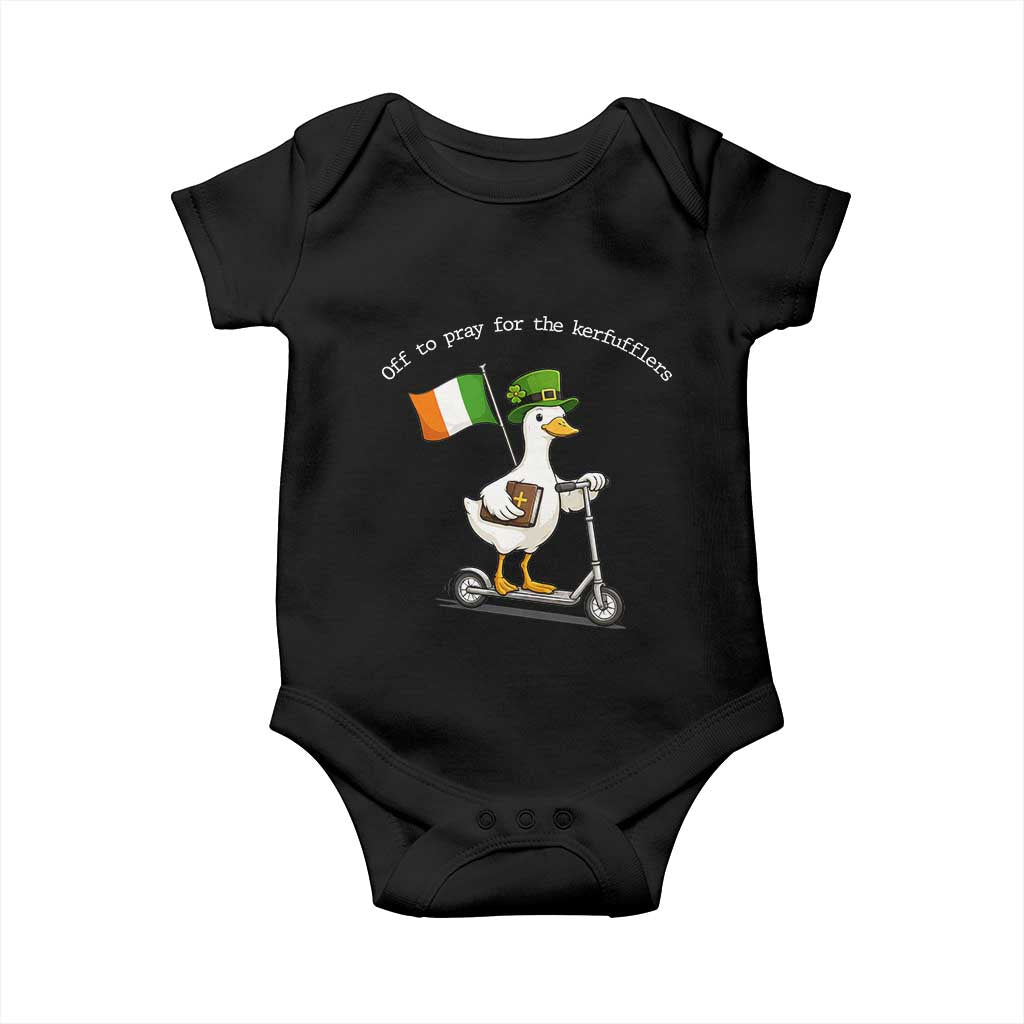Funny Goose Christian St Patrick's Day Baby Onesie Off To Pray For The Kerfufflers