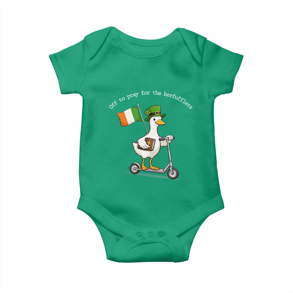 Funny Goose Christian St Patrick's Day Baby Onesie Off To Pray For The Kerfufflers