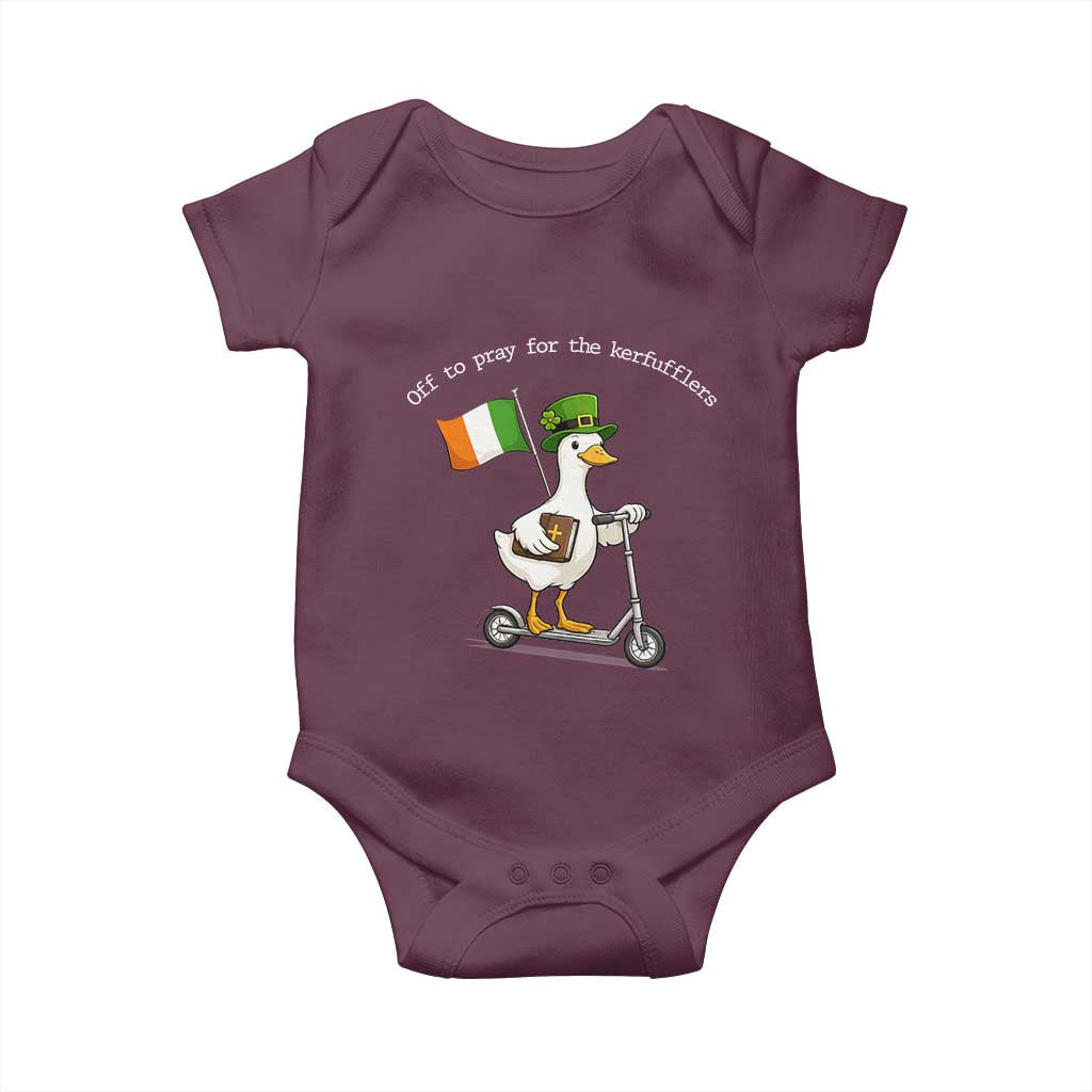 Funny Goose Christian St Patrick's Day Baby Onesie Off To Pray For The Kerfufflers