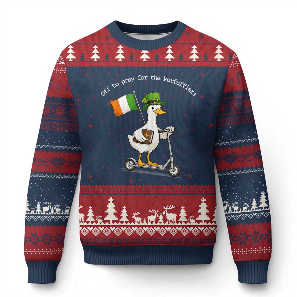 Funny Goose Christian St Patrick's Day Ugly Christmas Sweater Off To Pray For The Kerfufflers