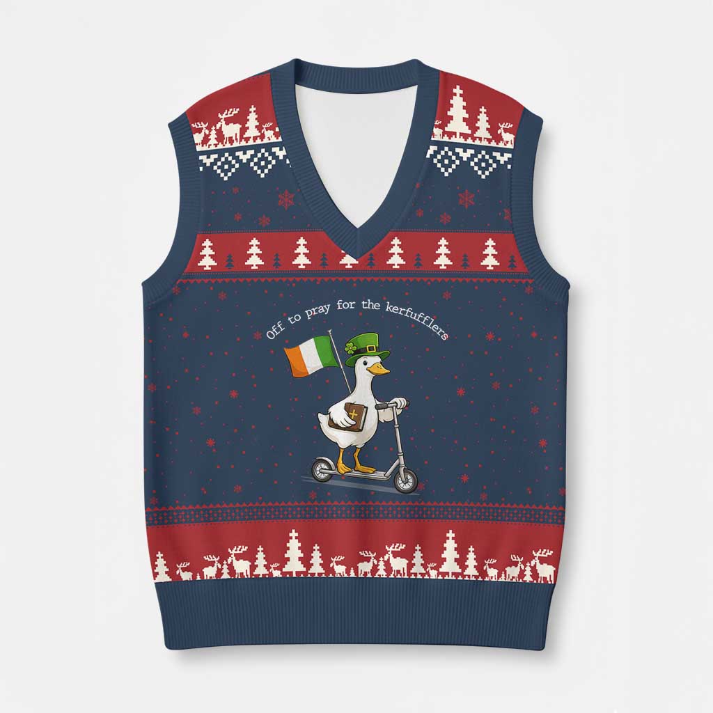 Funny Goose Christian St Patrick's Day V-Neck Knit Sweater Vest Off To Pray For The Kerfufflers