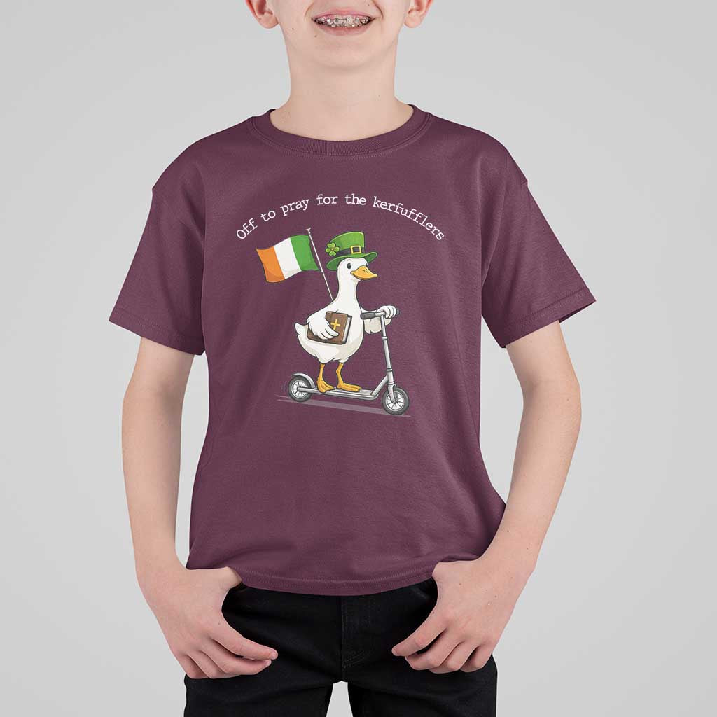 Funny Goose Christian St Patrick's Day T Shirt For Kid Off To Pray For The Kerfufflers