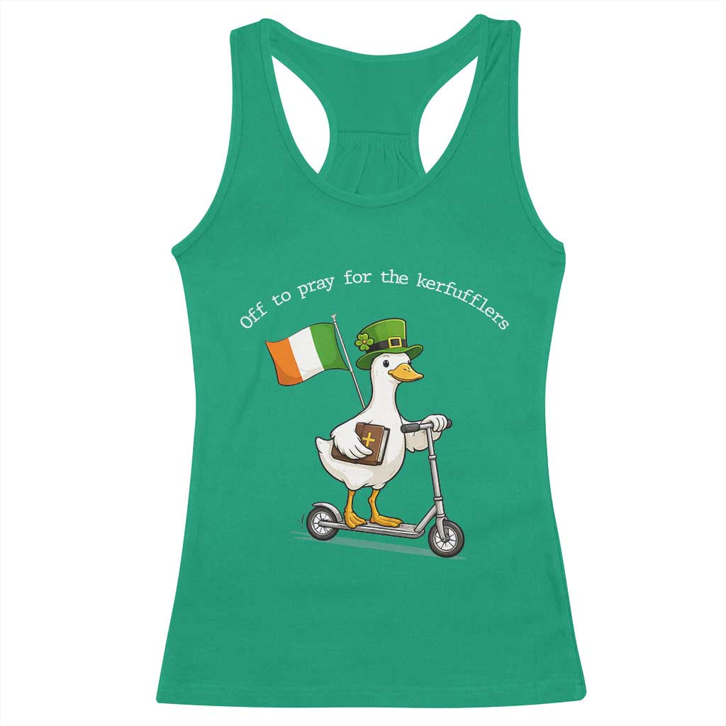 Funny Goose Christian St Patrick's Day Racerback Tank Top Off To Pray For The Kerfufflers