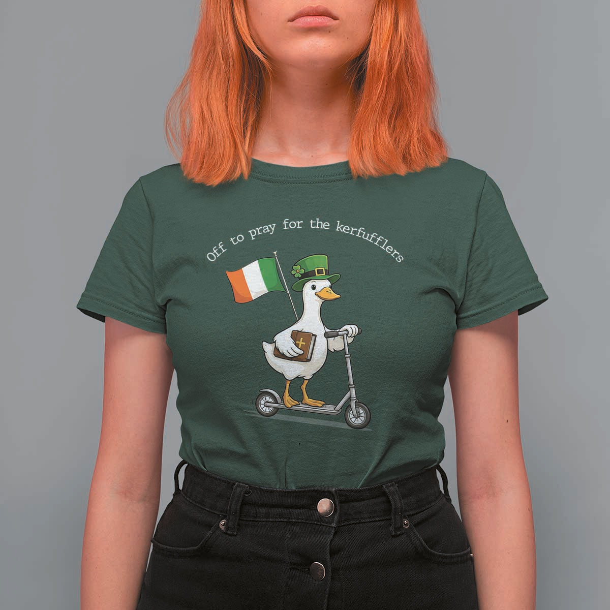 Funny Goose Christian St Patrick's Day T Shirt For Women Off To Pray For The Kerfufflers