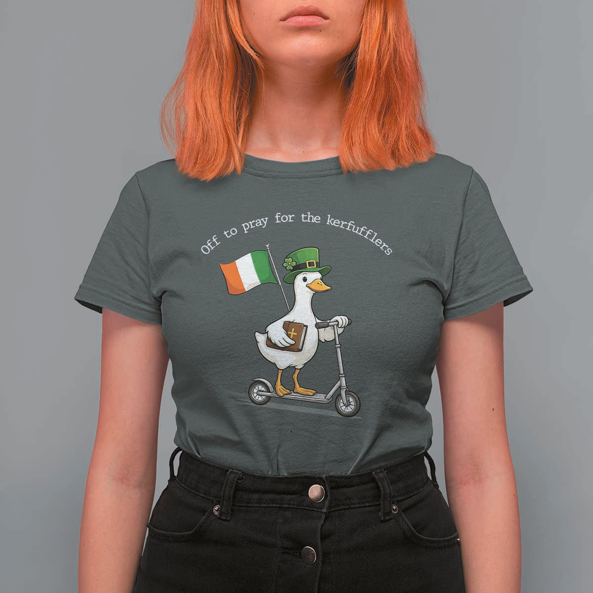 Funny Goose Christian St Patrick's Day T Shirt For Women Off To Pray For The Kerfufflers