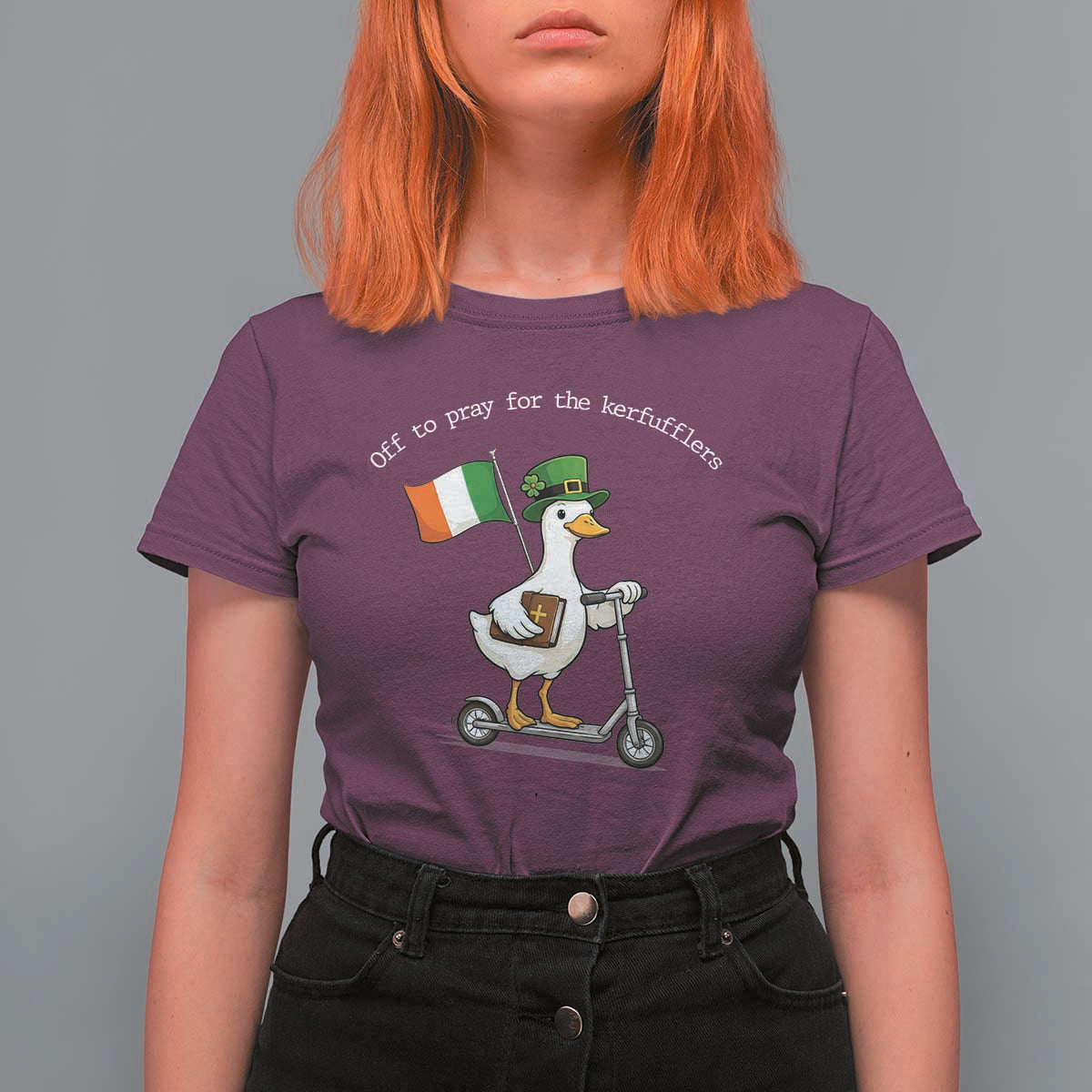 Funny Goose Christian St Patrick's Day T Shirt For Women Off To Pray For The Kerfufflers