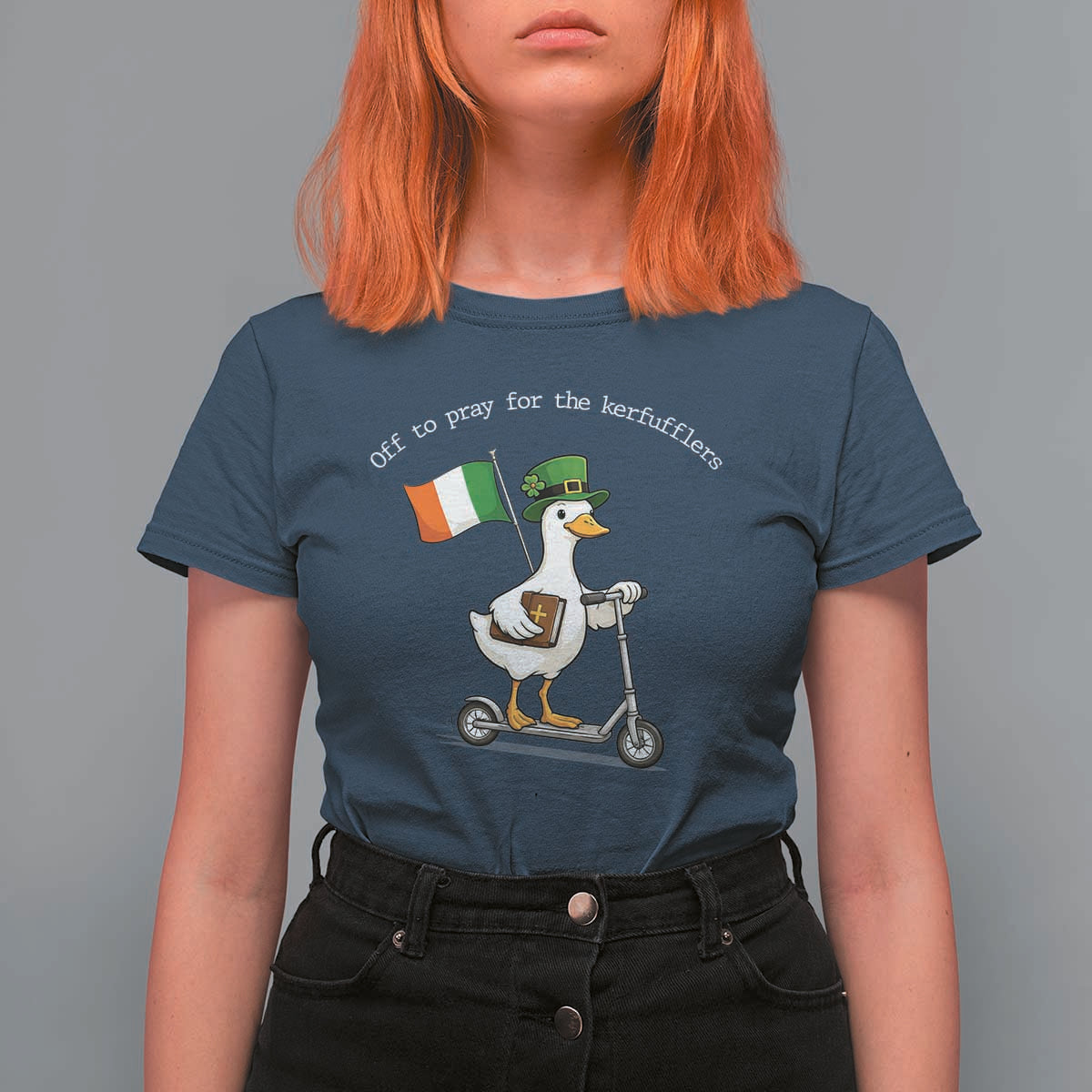 Funny Goose Christian St Patrick's Day T Shirt For Women Off To Pray For The Kerfufflers