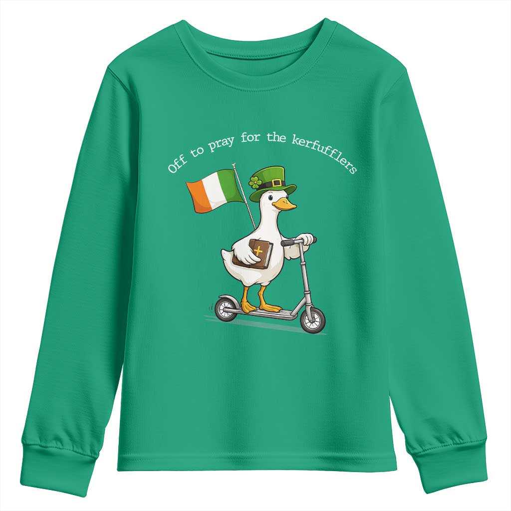 Funny Goose Christian St Patrick's Day Youth Sweatshirt Off To Pray For The Kerfufflers