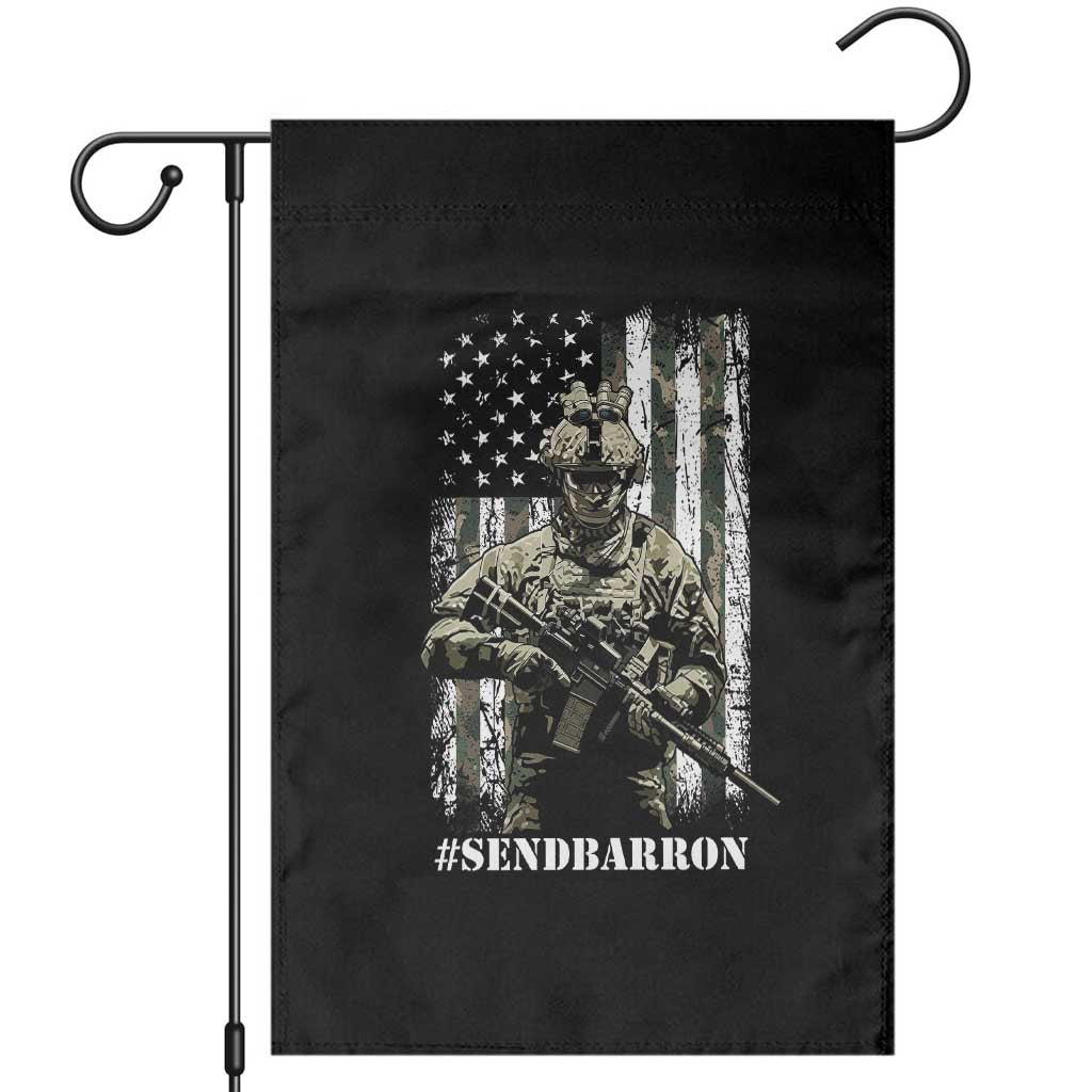 Send Barron Garden Flag Sarcastic Political American Flag Camo Soldier