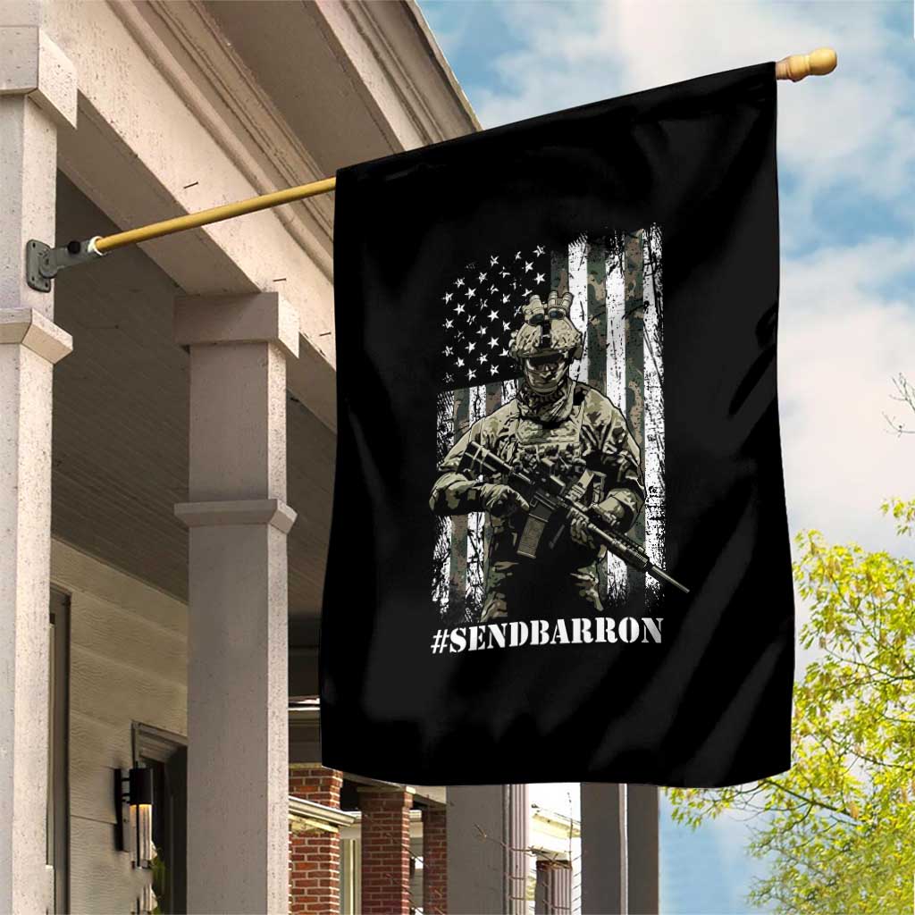 Send Barron Garden Flag Sarcastic Political American Flag Camo Soldier