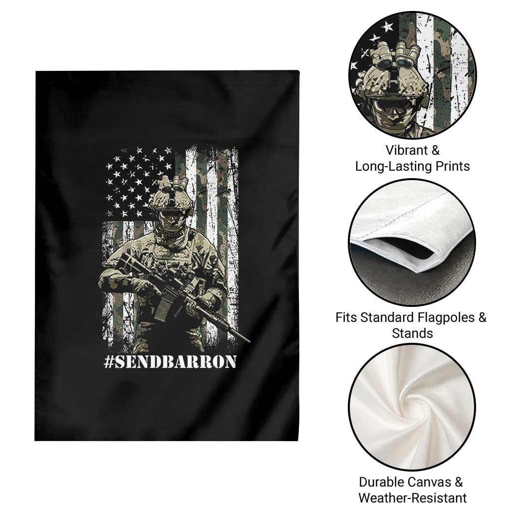 Send Barron Garden Flag Sarcastic Political American Flag Camo Soldier