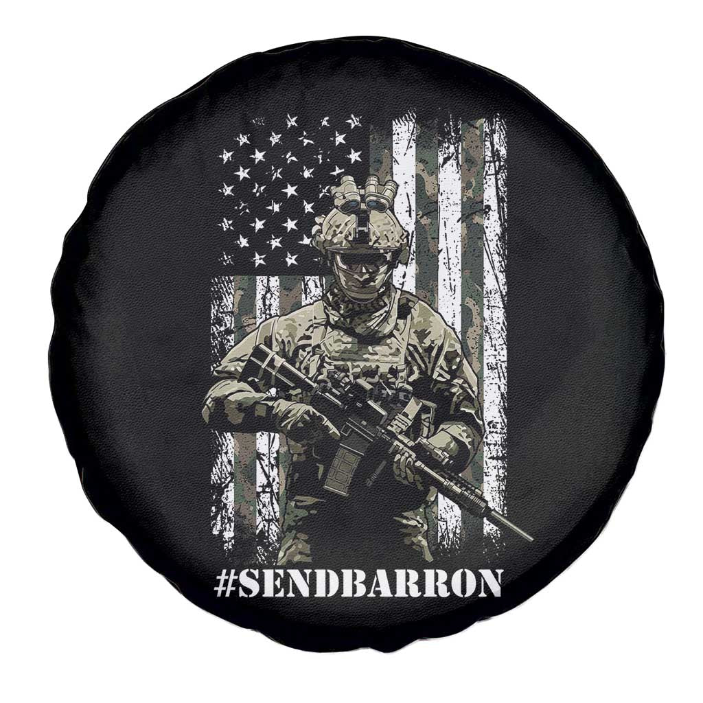 Send Barron Spare Tire Cover Sarcastic Political American Flag Camo Soldier