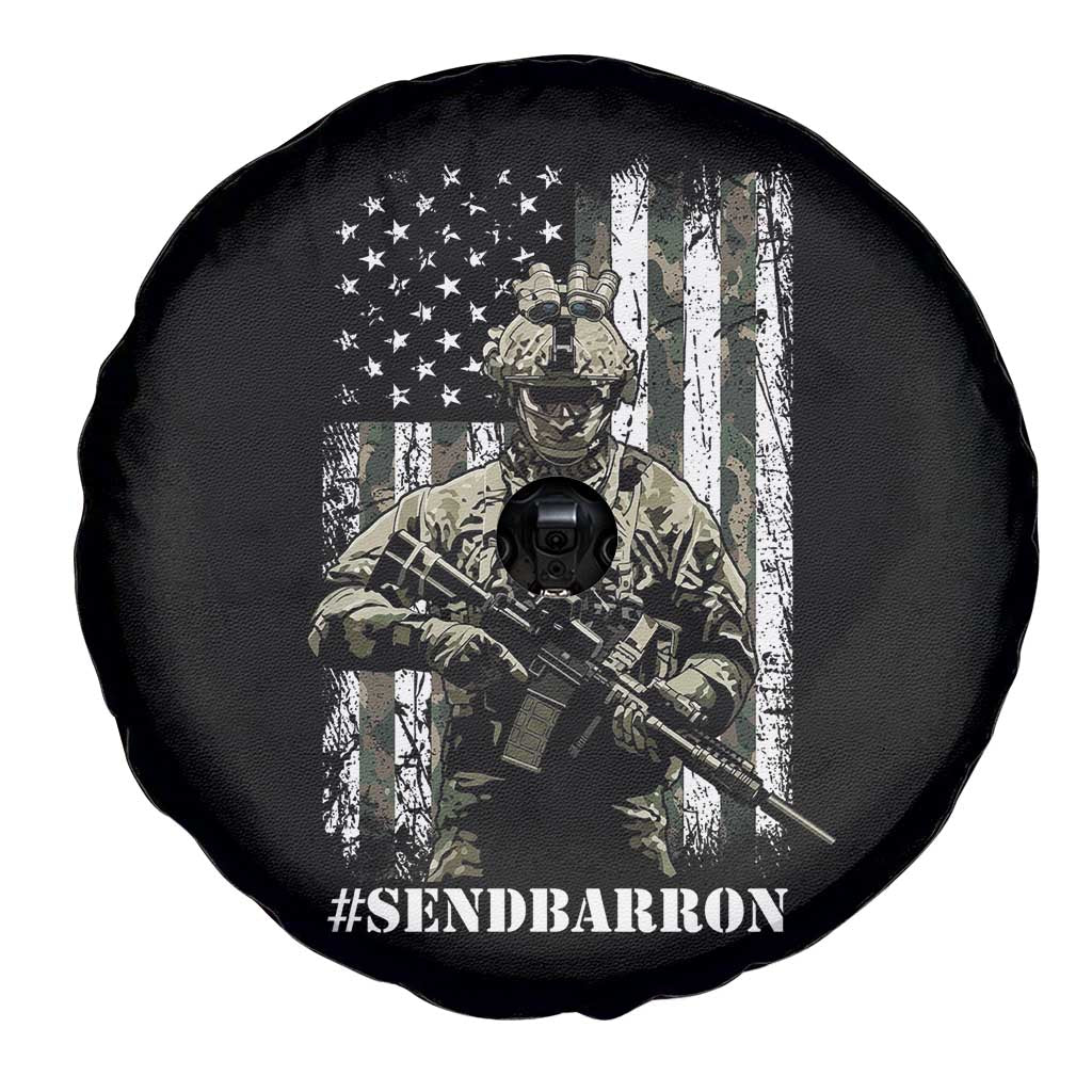 Send Barron Spare Tire Cover Sarcastic Political American Flag Camo Soldier