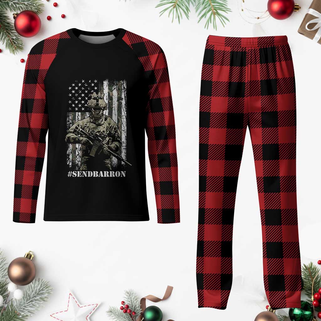 Send Barron Plaid Pajama Set Sarcastic Political American Flag Camo Soldier