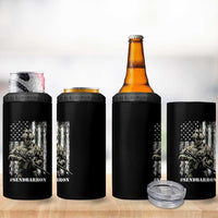 Send Barron 4 in 1 Can Cooler Tumbler Sarcastic Political American Flag Camo Soldier