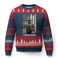 Send Barron Ugly Christmas Sweater Sarcastic Political American Flag Camo Soldier