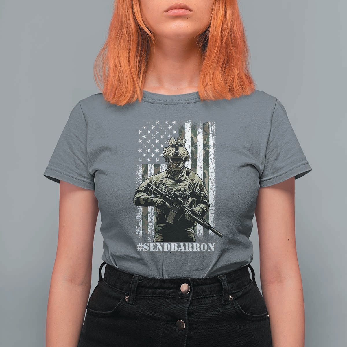 Send Barron T Shirt For Women Sarcastic Political American Flag Camo Soldier