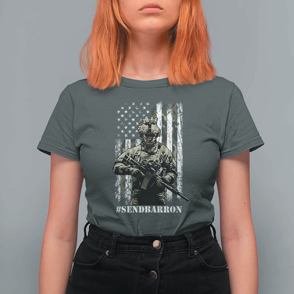 Send Barron T Shirt For Women Sarcastic Political American Flag Camo Soldier