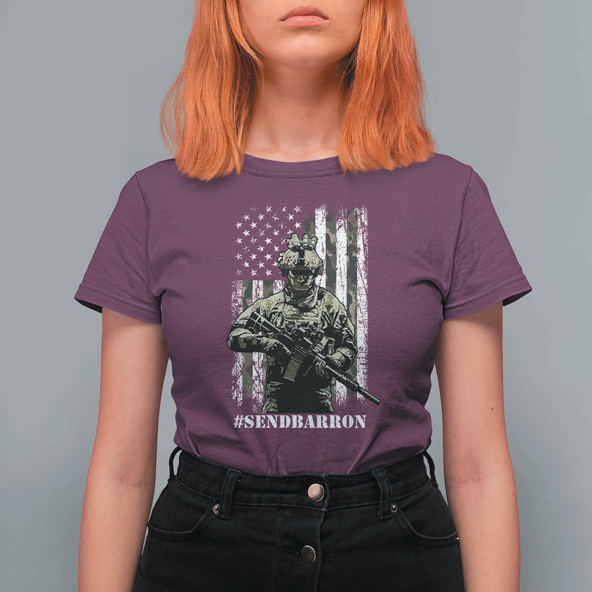 Send Barron T Shirt For Women Sarcastic Political American Flag Camo Soldier
