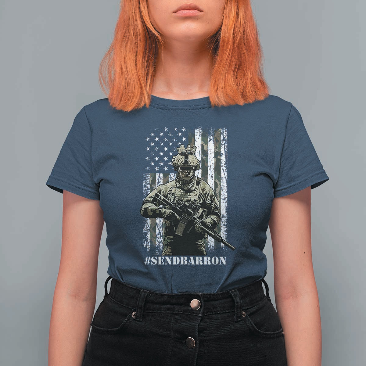Send Barron T Shirt For Women Sarcastic Political American Flag Camo Soldier