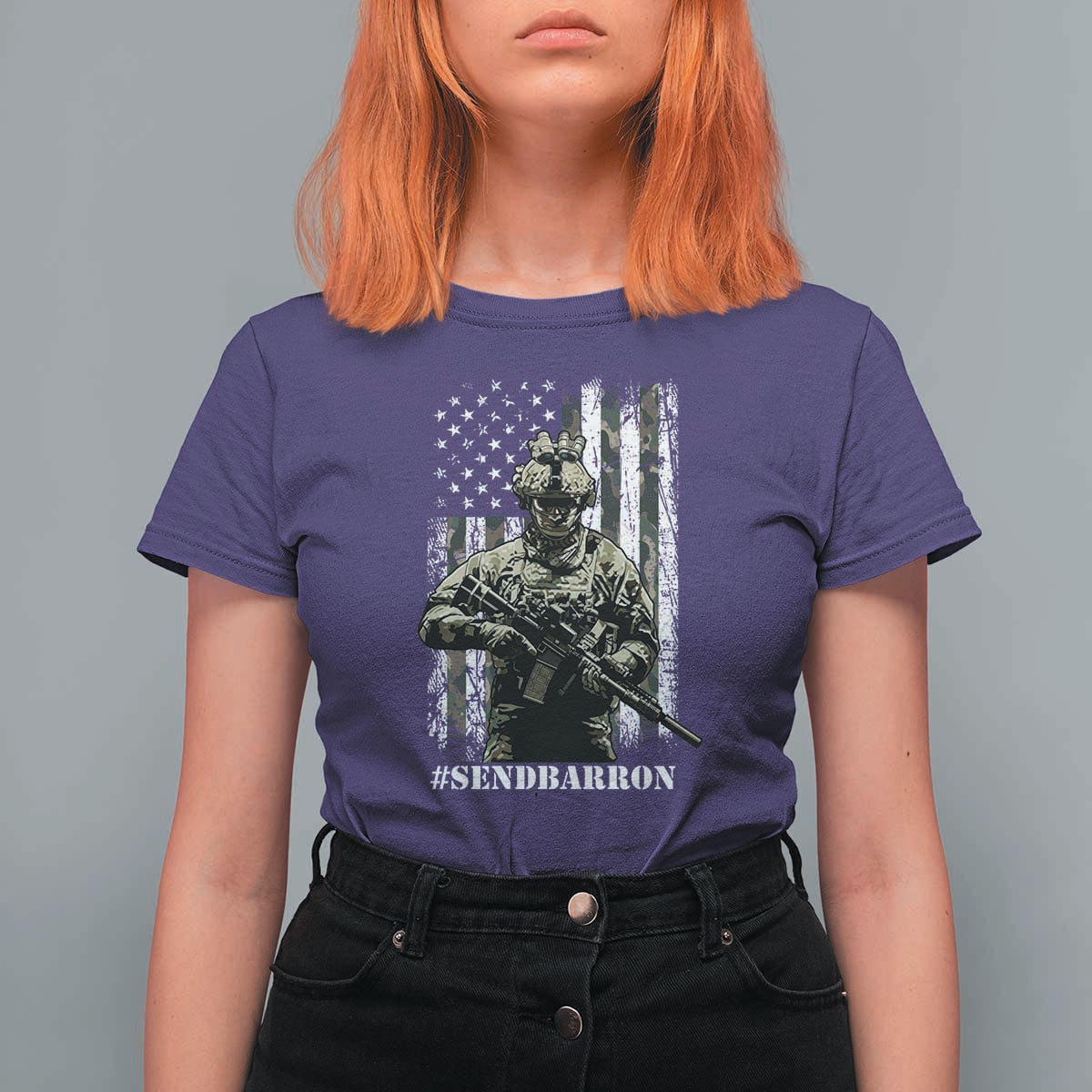 Send Barron T Shirt For Women Sarcastic Political American Flag Camo Soldier