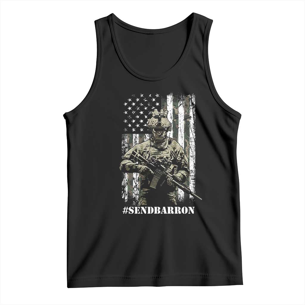 Send Barron Tank Top Sarcastic Political American Flag Camo Soldier