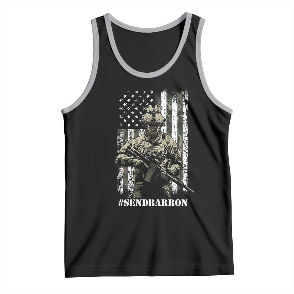 Send Barron Tank Top Sarcastic Political American Flag Camo Soldier