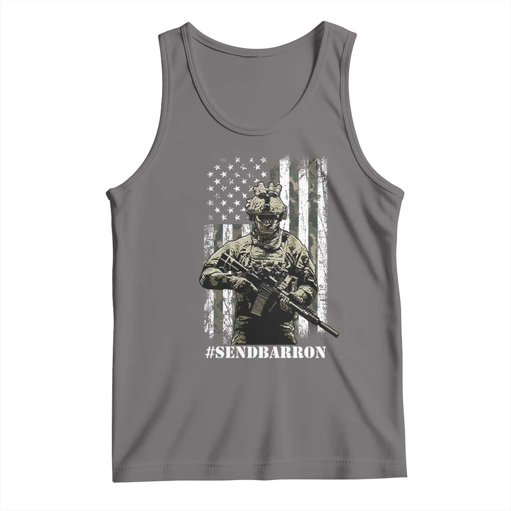 Send Barron Tank Top Sarcastic Political American Flag Camo Soldier