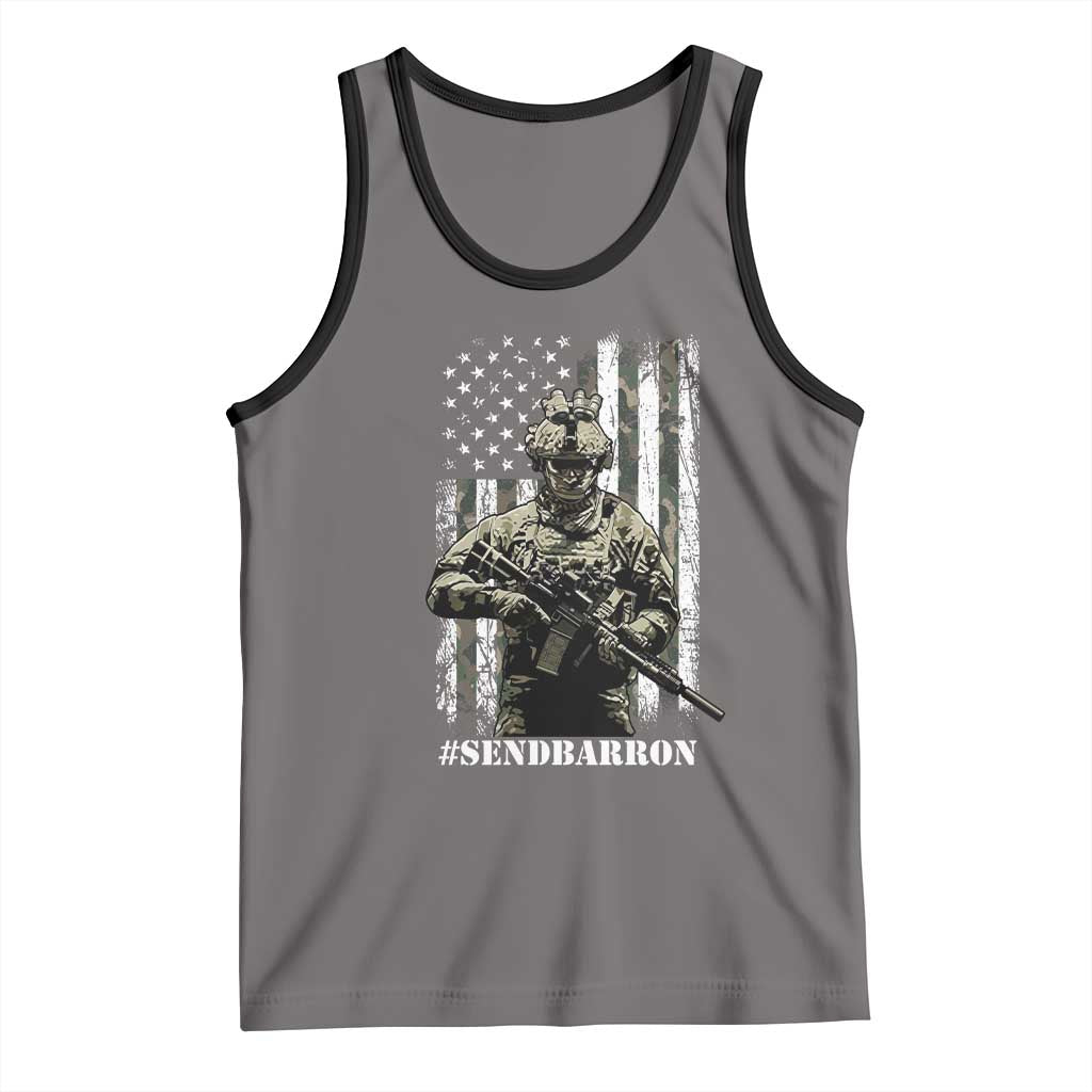 Send Barron Tank Top Sarcastic Political American Flag Camo Soldier