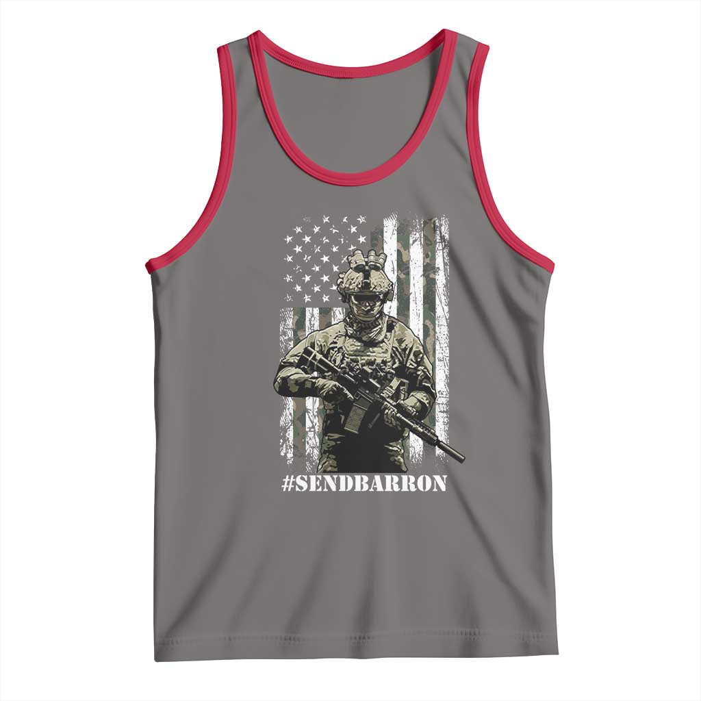 Send Barron Tank Top Sarcastic Political American Flag Camo Soldier