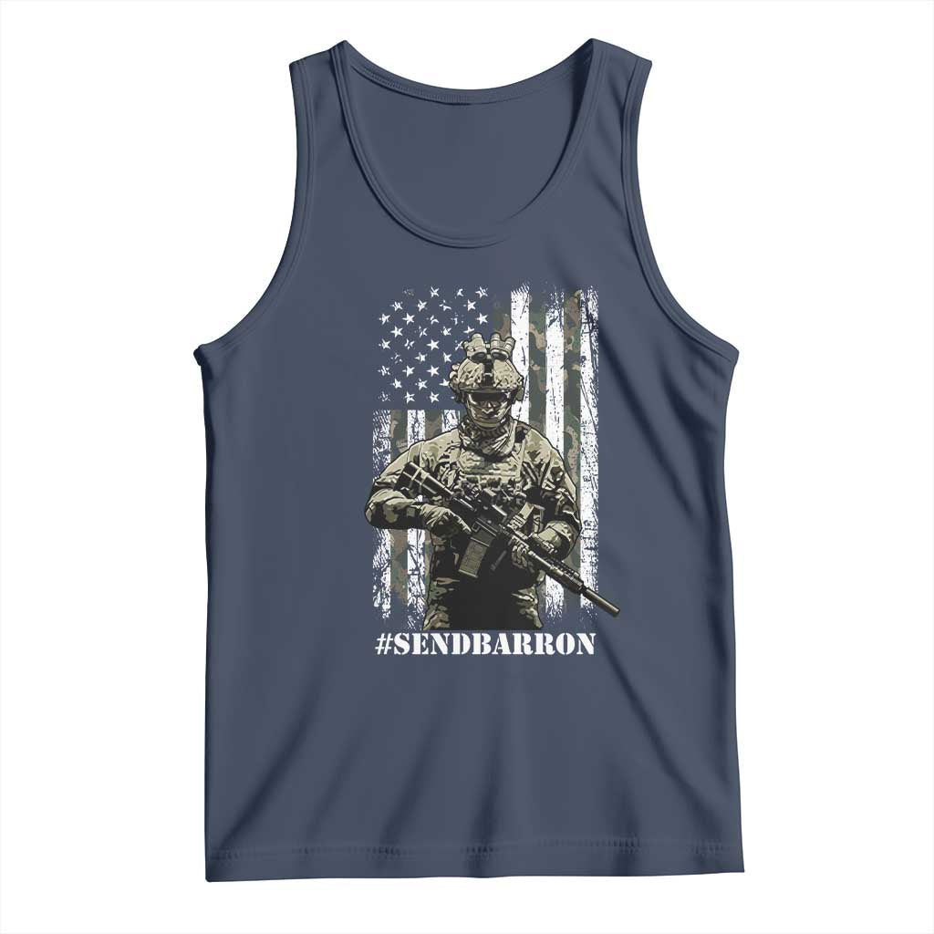 Send Barron Tank Top Sarcastic Political American Flag Camo Soldier