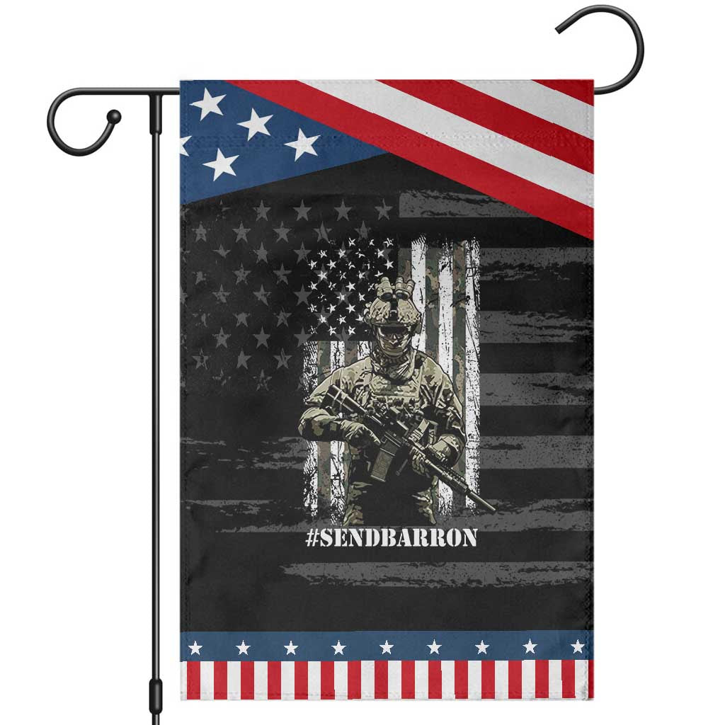 Send Barron Garden Flag Sarcastic Political American Flag Camo Soldier