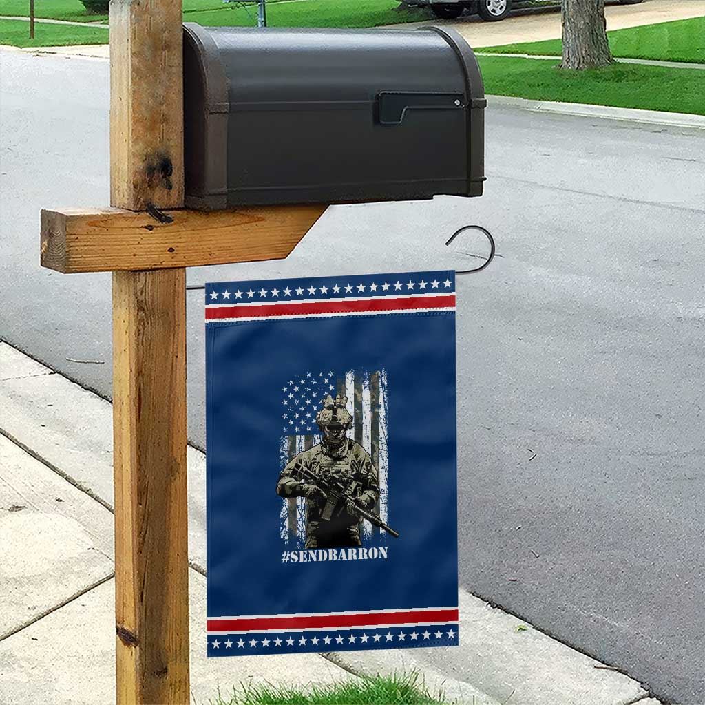 Send Barron Garden Flag Sarcastic Political American Flag Camo Soldier