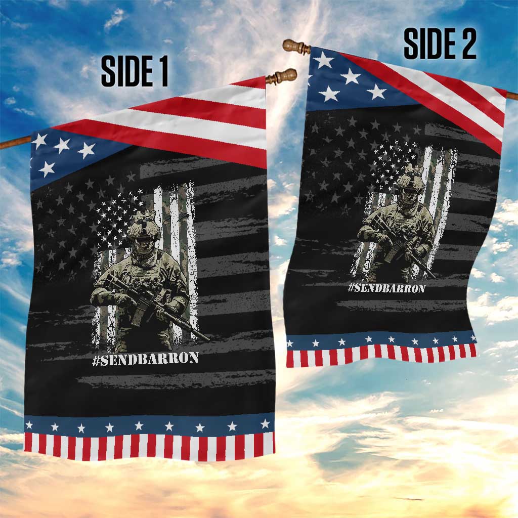 Send Barron Garden Flag Sarcastic Political American Flag Camo Soldier