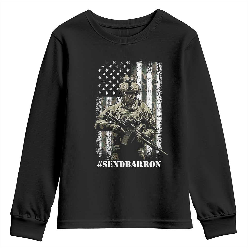 Send Barron Youth Sweatshirt Sarcastic Political American Flag Camo Soldier