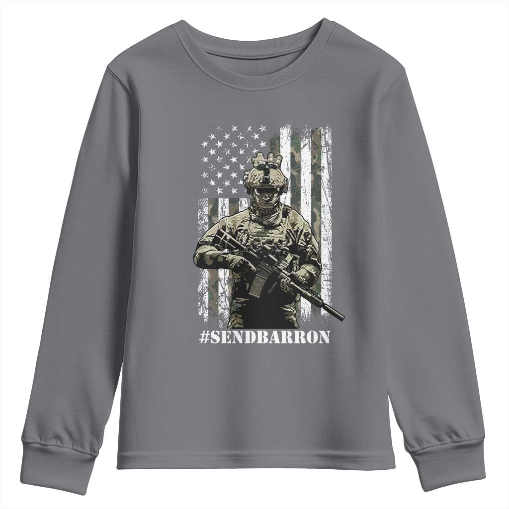Send Barron Youth Sweatshirt Sarcastic Political American Flag Camo Soldier