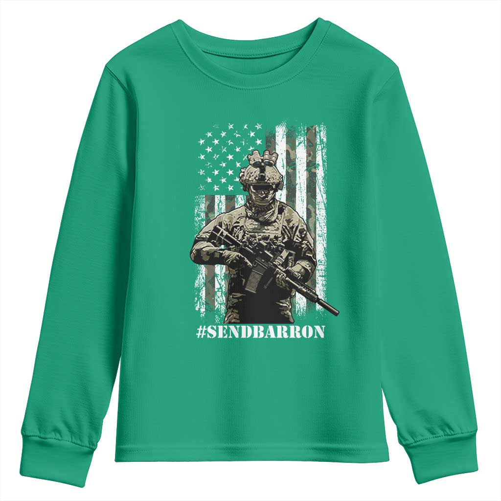 Send Barron Youth Sweatshirt Sarcastic Political American Flag Camo Soldier