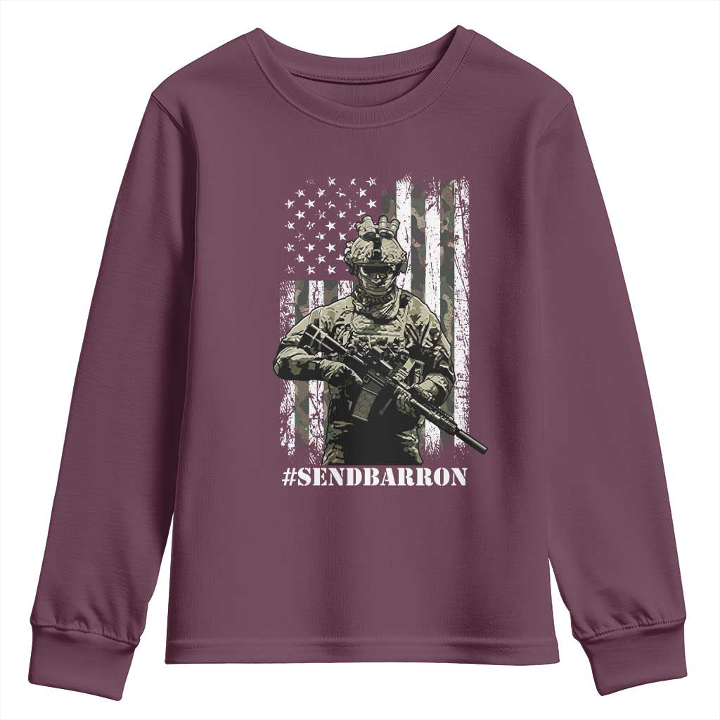 Send Barron Youth Sweatshirt Sarcastic Political American Flag Camo Soldier
