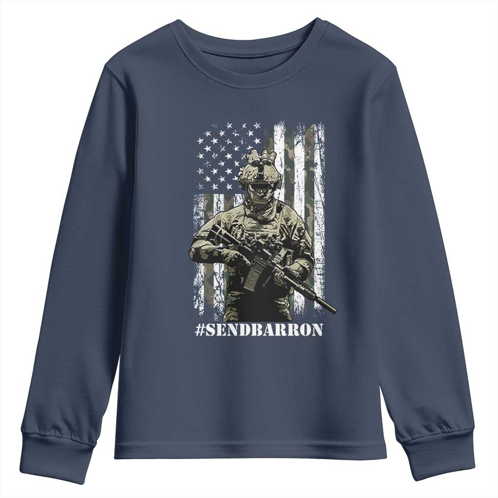 Send Barron Youth Sweatshirt Sarcastic Political American Flag Camo Soldier