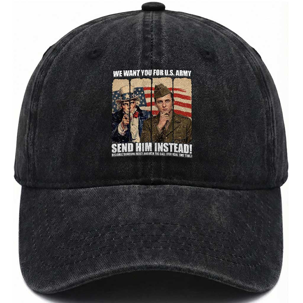 Send Barron Washed Cotton Baseball Cap We Want You For US Army