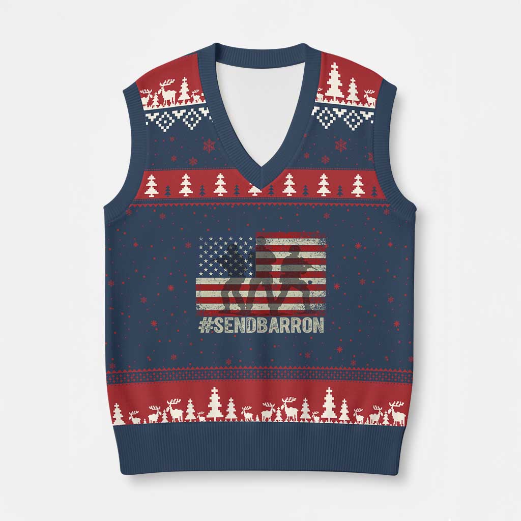 Send Barron V-Neck Knit Sweater Vest Vintage American Flag Soldier Hashtag Internet Meme