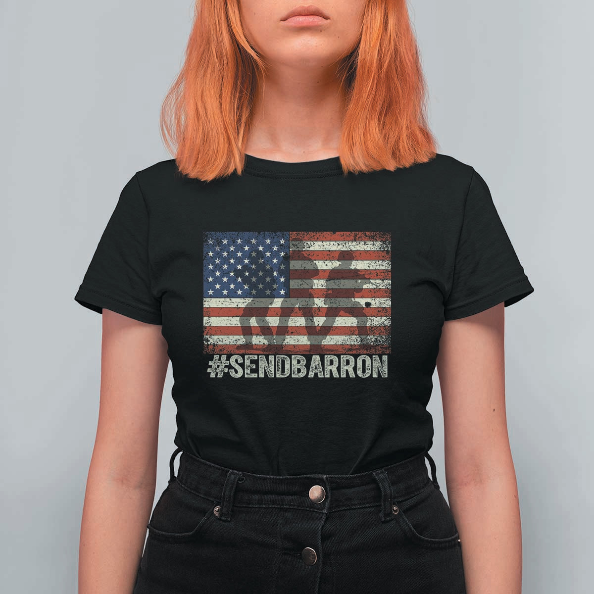Send Barron T Shirt For Women Vintage American Flag Soldier Hashtag Internet Meme