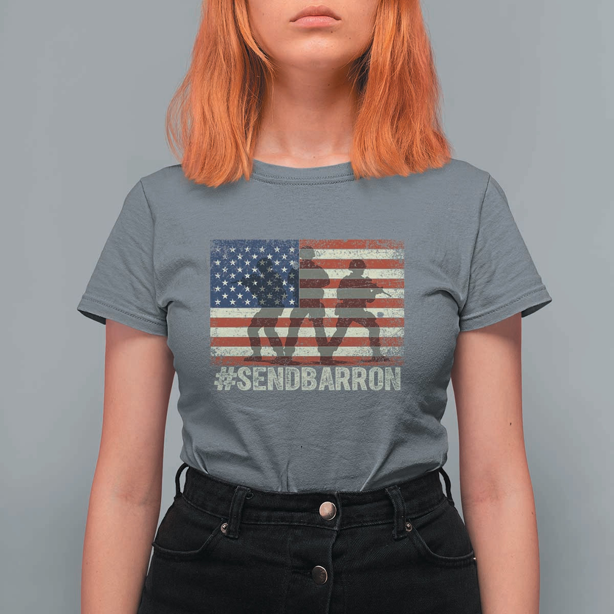 Send Barron T Shirt For Women Vintage American Flag Soldier Hashtag Internet Meme