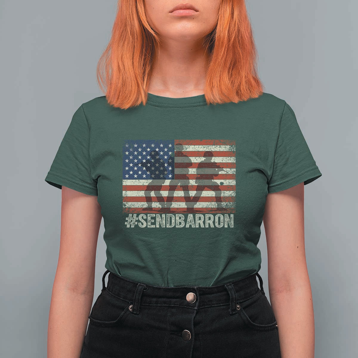 Send Barron T Shirt For Women Vintage American Flag Soldier Hashtag Internet Meme