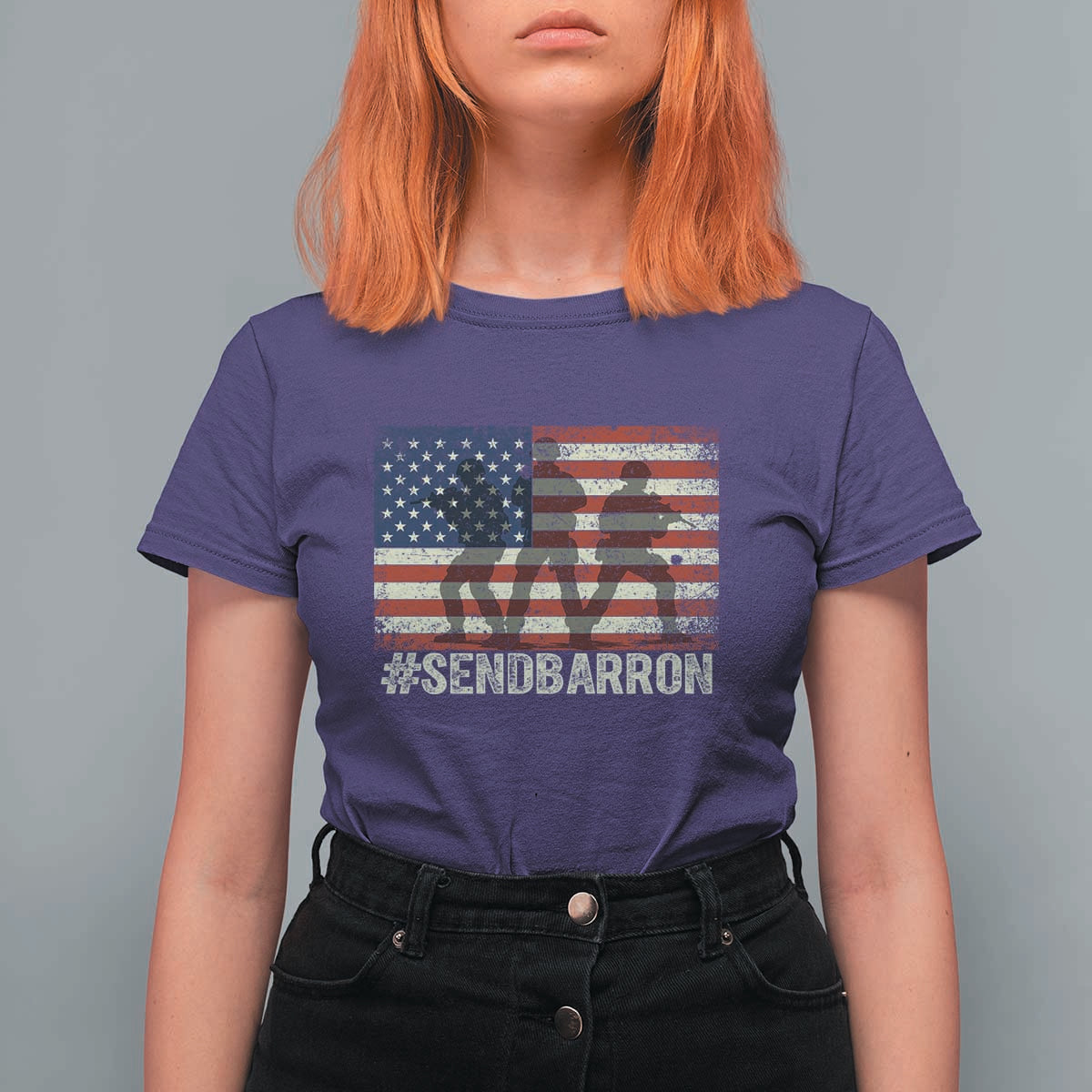 Send Barron T Shirt For Women Vintage American Flag Soldier Hashtag Internet Meme
