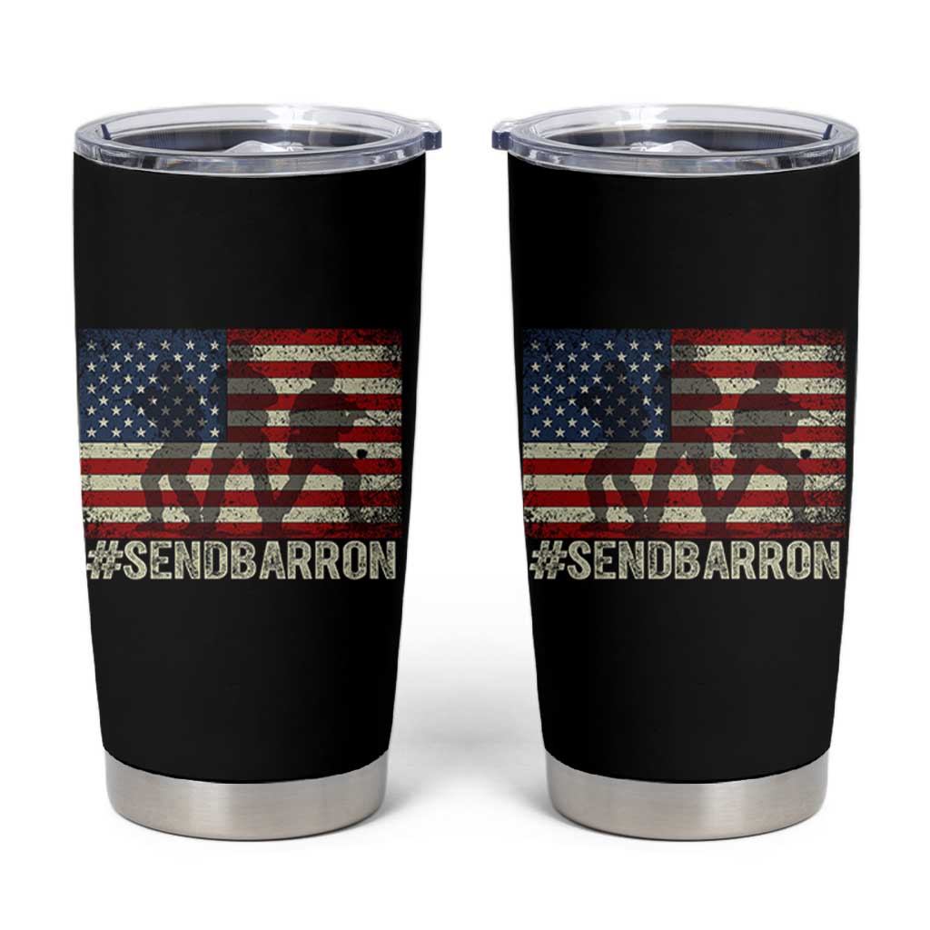 Send Barron Tumbler Cup Vintage American Flag Soldier Hashtag Internet Meme