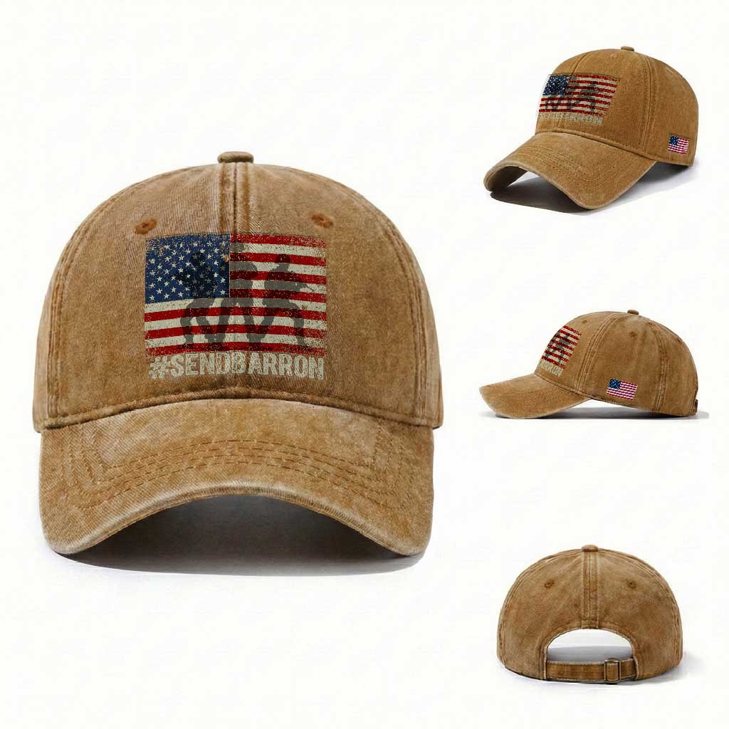 Send Barron Washed Cotton Baseball Cap Vintage American Flag Soldier Hashtag Internet Meme