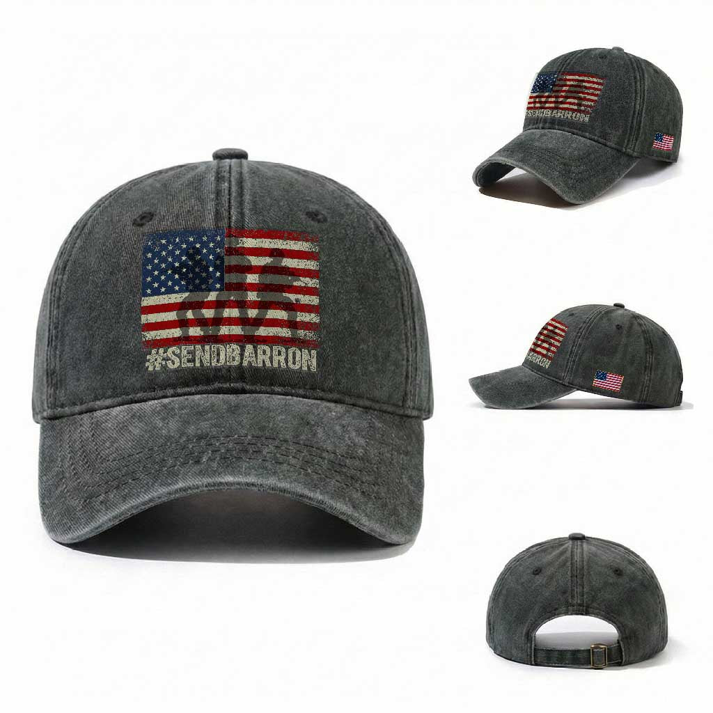 Send Barron Washed Cotton Baseball Cap Vintage American Flag Soldier Hashtag Internet Meme