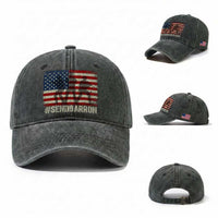 Send Barron Washed Cotton Baseball Cap Vintage American Flag Soldier Hashtag Internet Meme