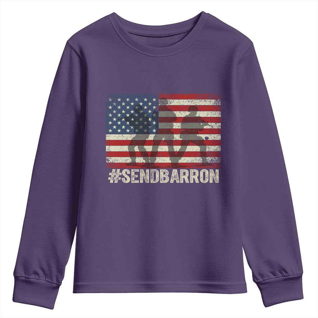 Send Barron Youth Sweatshirt Vintage American Flag Soldier Hashtag Internet Meme